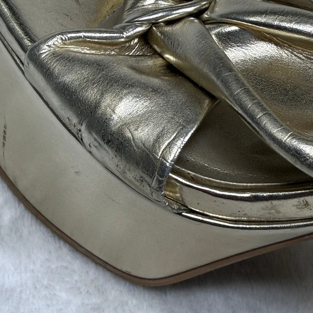 Open Edit Kaia Gold Metallic Knotted Platform Block Heel Sandals‎ Womens 7M